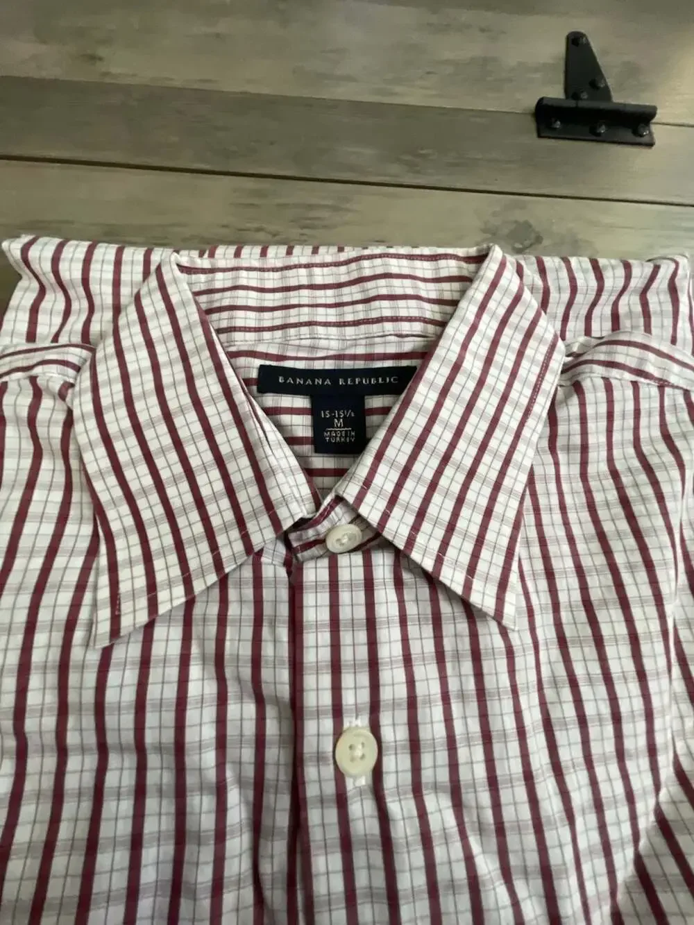 #A204 Banana Republic Burgundy White Striped Button Down Dress Shirt 15-15.5 M